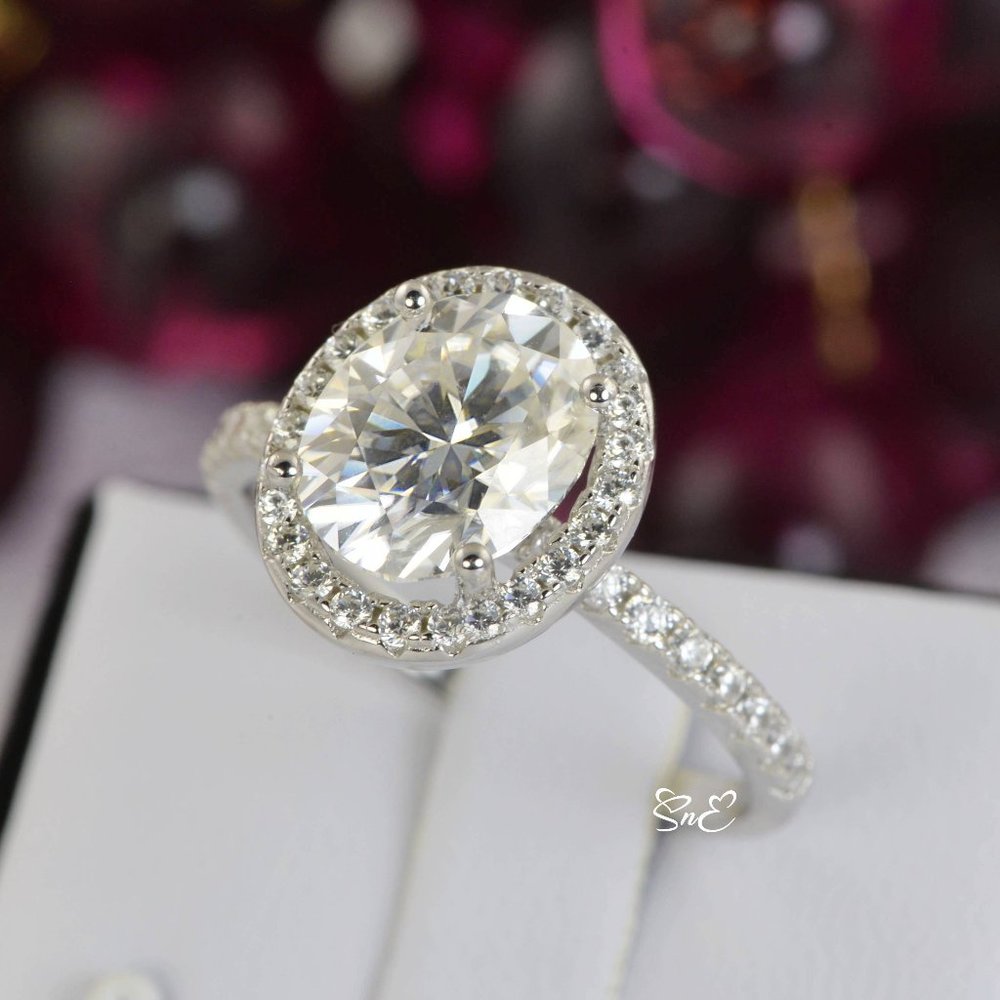 CERTIFIED 4.9 CTW. HALO OVAL CUT MOISSANITE DIAMOND RING 8 - Picture 5 of 5